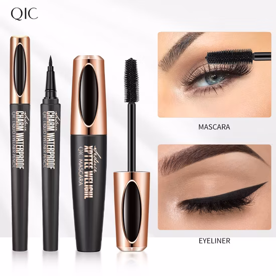 Kit de maquiagem de alta qualidade, pigmento líquido à prova d'água, marca própria, 2 em 1, delineador, rímel e delineador personalizados, conjunto de cílios