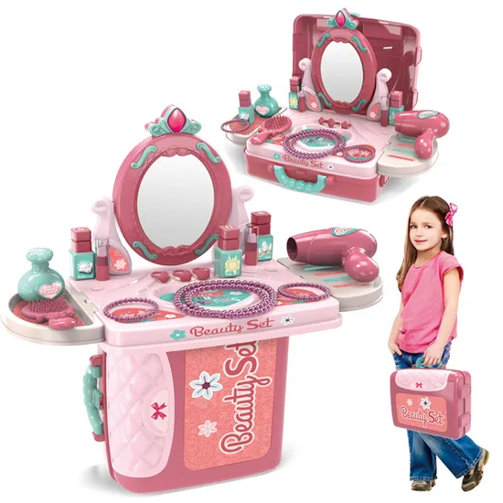 Mala de maquiagem para meninas 3 em 1, brinquedos de maquiagem, cosméticos, brinquedo de faz de conta, kit de maquiagem infantil engraçado, brinquedos, conjunto de brinquedos de maquiagem para crianças