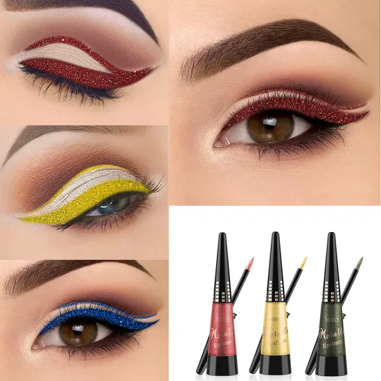 Delineador de olhos metálico multicolorido, secagem rápida, à prova d'água, durável e suave, natural