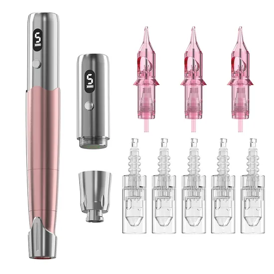 Caneta de maquiagem permanente profissional sem fio com bateria dupla e dois punhos para sobrancelhas e lábios